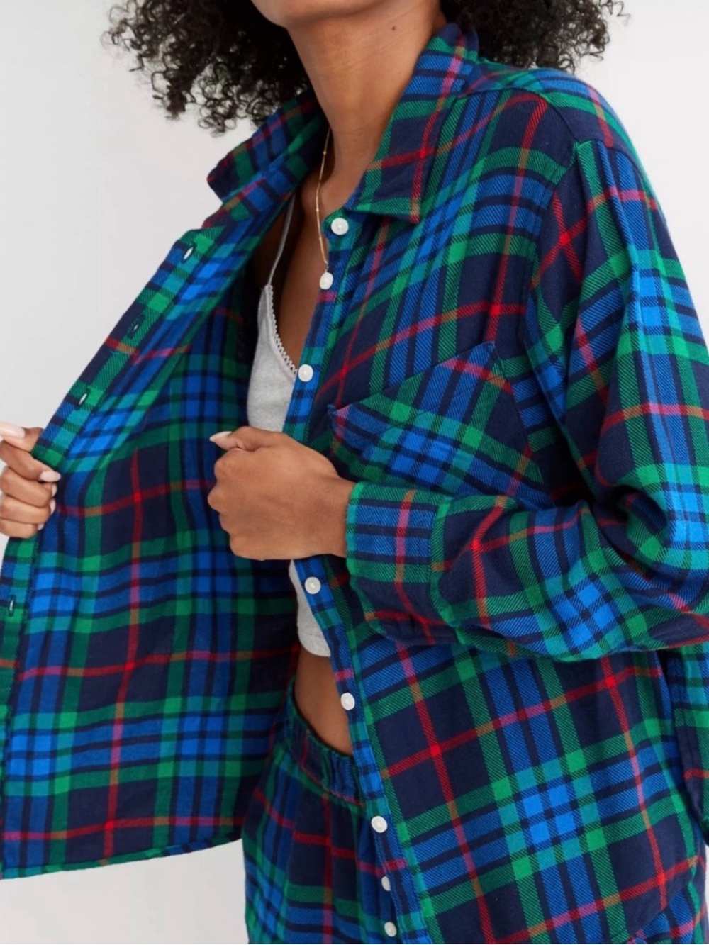 Aerie Flannel Plaid Pajama Top in Blue Combo, XL, NWT